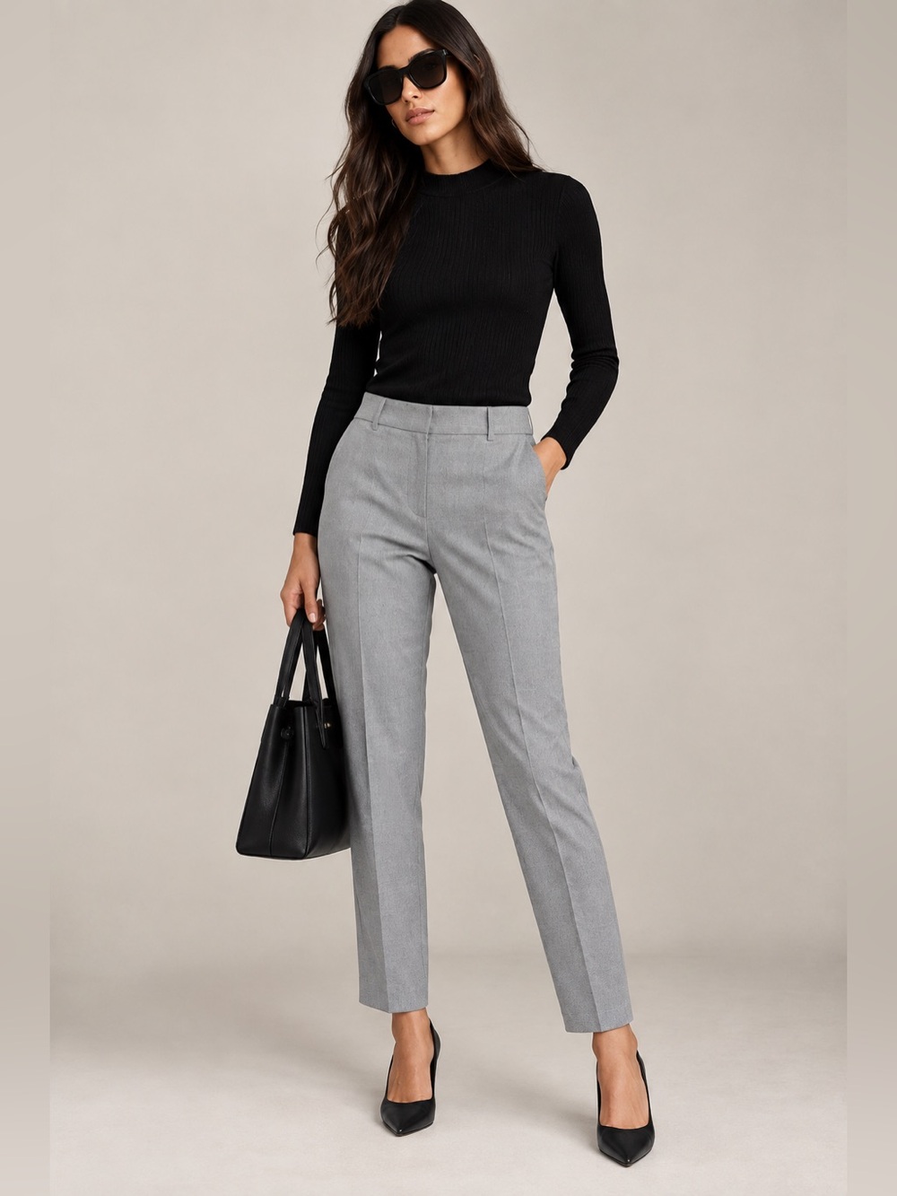 ZARA Gray Tailored Straight Leg Trousers Size L NWT